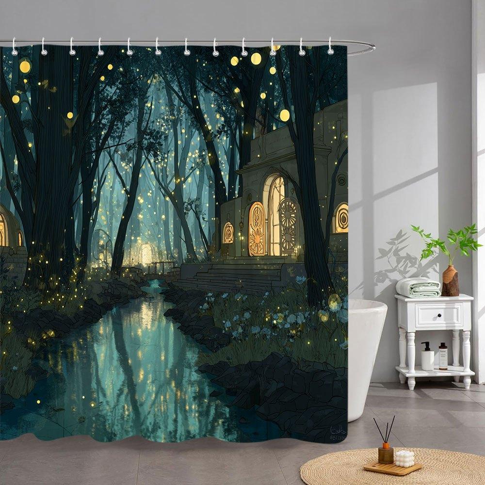 Загадочная Сцена Шторка для Душа, 180x 200 см, от Прохладного Синего до Теплого, С Принтом, Домашняя Шторка для Ванной