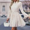 Women Autumn Winter Long Sleeve Print Elegant V-neck A-Line Mid-Length High Waist Dress