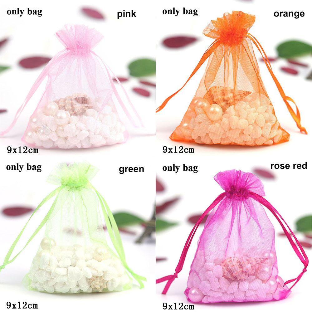 50pcs 9x12cm Colorful Party Candy Box Sheer Organza Jewelry Pouches Gift Bags Packaging