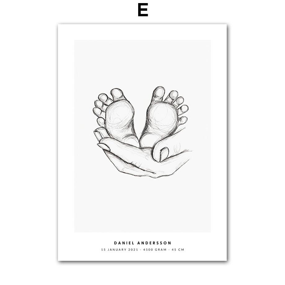 Новые детские следы, дата рождения, Баба, мама, индивидуальные настенные художественные холсты, картины, постеры и принты, декор для детской комнаты, фотографии