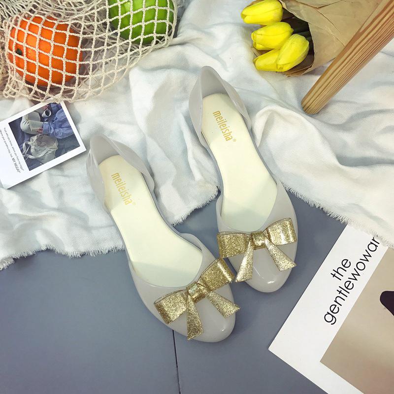 Новые модные повседневные женские сандалии Four Seasons Bow Knot Baotou, однотонные повседневные сандалии на плоской подошве