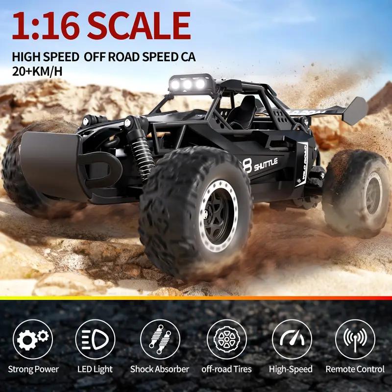 RC Off-Road Car 1:16 Scale All Terrain Fast RC Car 20KM/H High Speed 2WD Electric Vehicle with 2.4G Remote Control Monster Truck