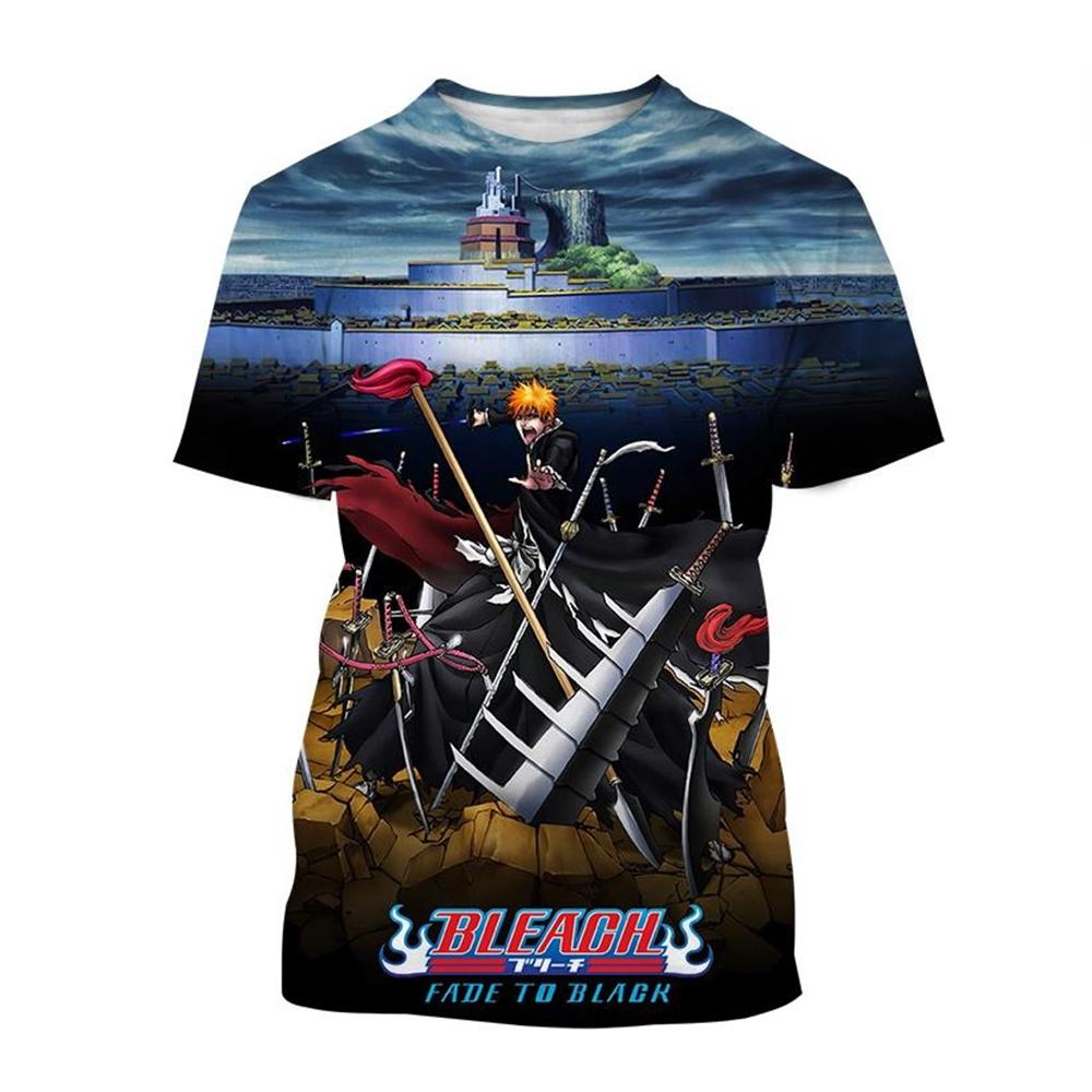 Модные детские футболки для мальчиков с круглым вырезом, 3D-принтом из аниме Bleach, с коротким рукавом - Мягкая полиэстеровая ткань средней эластичности, летняя, свободного кроя