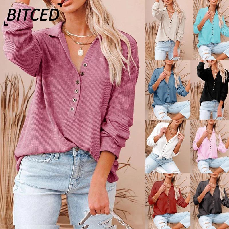 BITCED Женские модные повседневные однотонные блузки и рубашки-поло с длинным рукавом с принтом