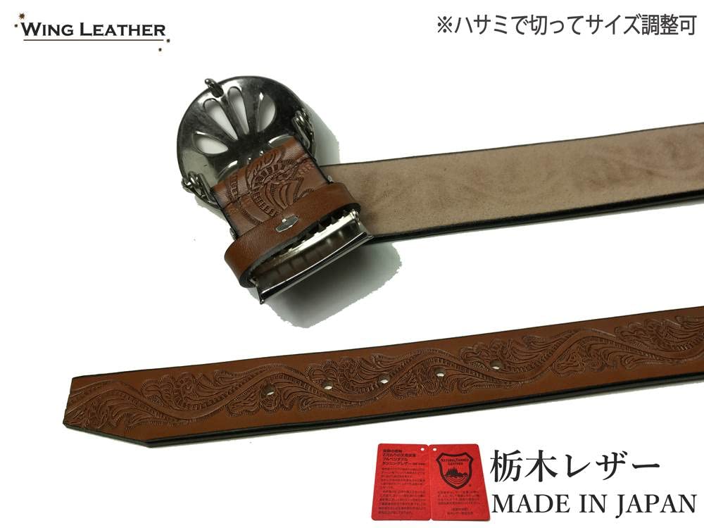 WING LEATHER Ремень из кожи Tochigi для мужчин, Натуральная кожа, Повседневный, Сделано в Японии, Коровья кожа, Местный, Стильный, С тиснением, 40 мм, Размер M, Коричневый (w021)
