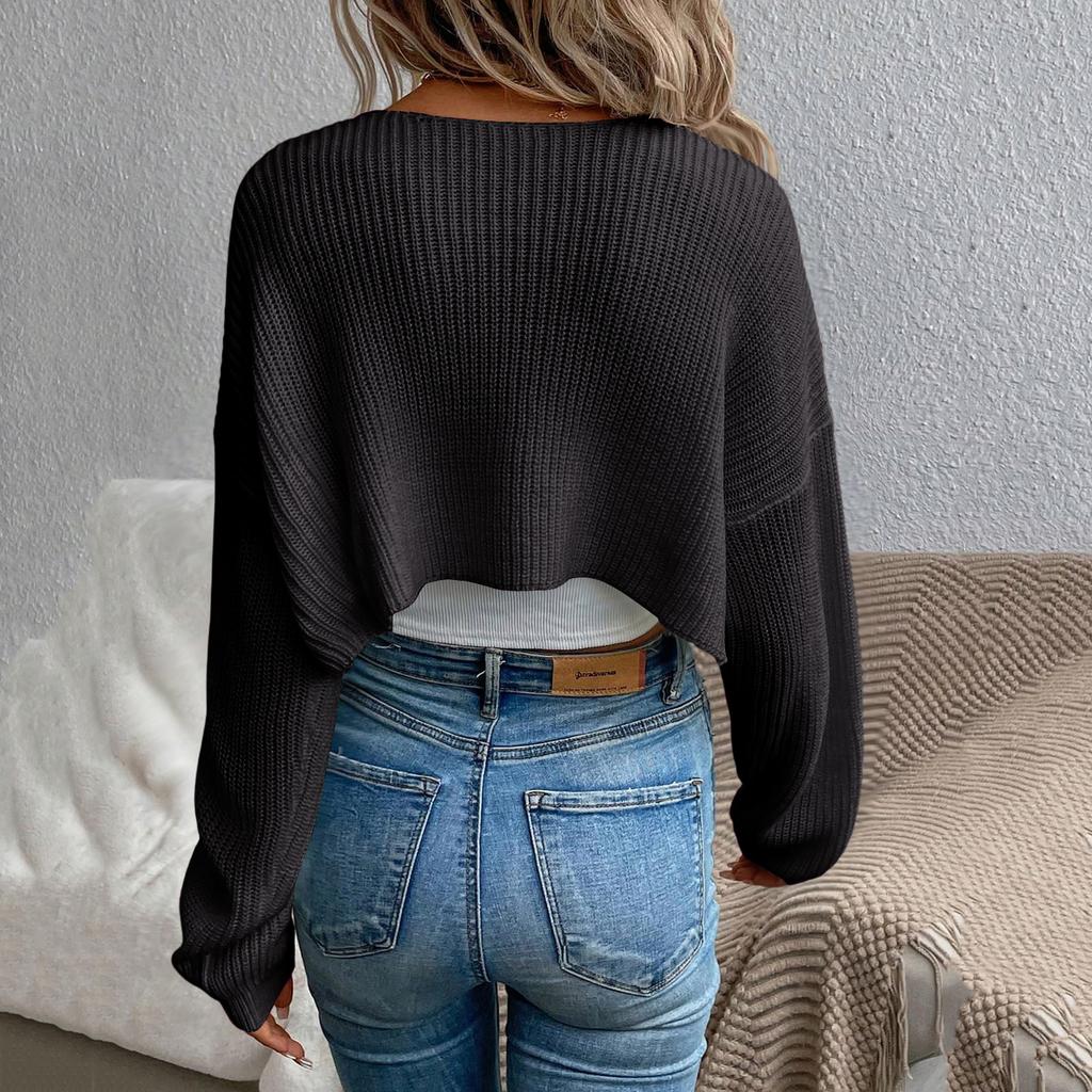 Women's Fashion Shawl-Style Knit Short Jacket Solid Color Cardigan Top