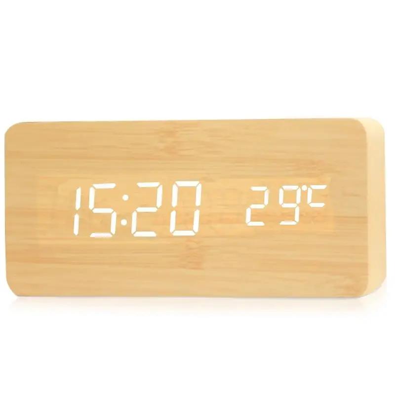 Wooden Vintage LED Digital Alarm Clock with Temperature Display 12/24h Display Nightstand Living Room Home Decor Alarm Clock