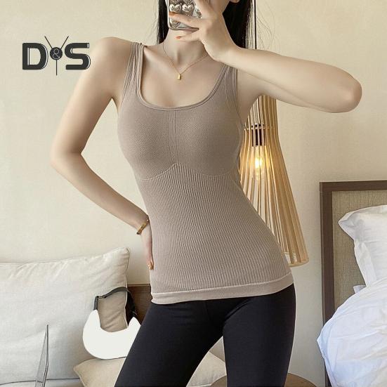 Winter Women Thermal Vest with Chest Pads Seamless Velvet-lined Fast Temperature Lock Heating Slim Fit Elastic Sleeveless Inner Wear Bottoming Tank