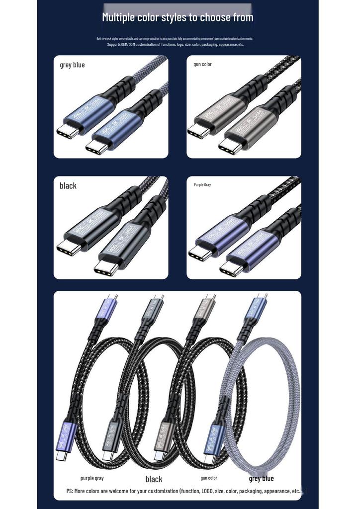 Кабель USB4 Type-C на Type-C, совместимый с Thunderbolt 5/4 и USB5, поддержка дисплея 16K/8K, высокоскоростная передача данных 80 Гбит/с / 40 Гбит/с.