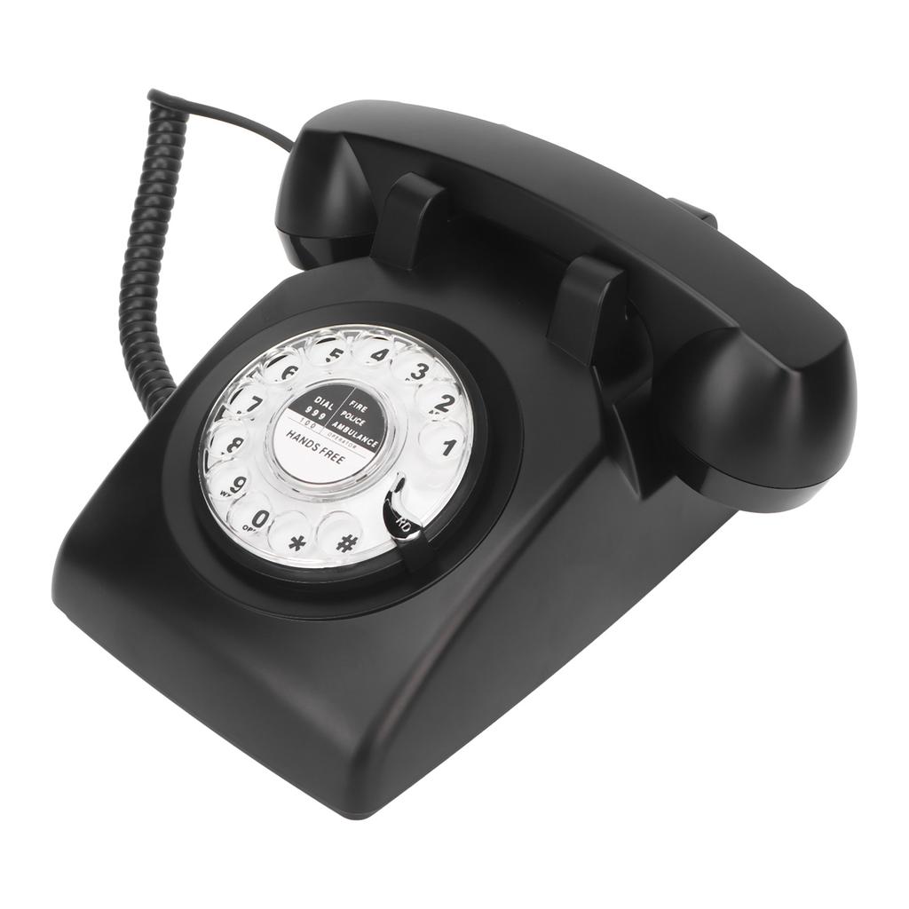 Retro Corded Telephone Rotating Dialing Support Redial Mechanical Ringtone Vintage Desktop Phone with Speaker Black