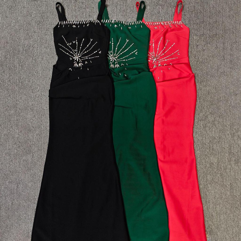 Элегантное вечернее платье с кристаллами, облегающее - Европейский и американский стиль