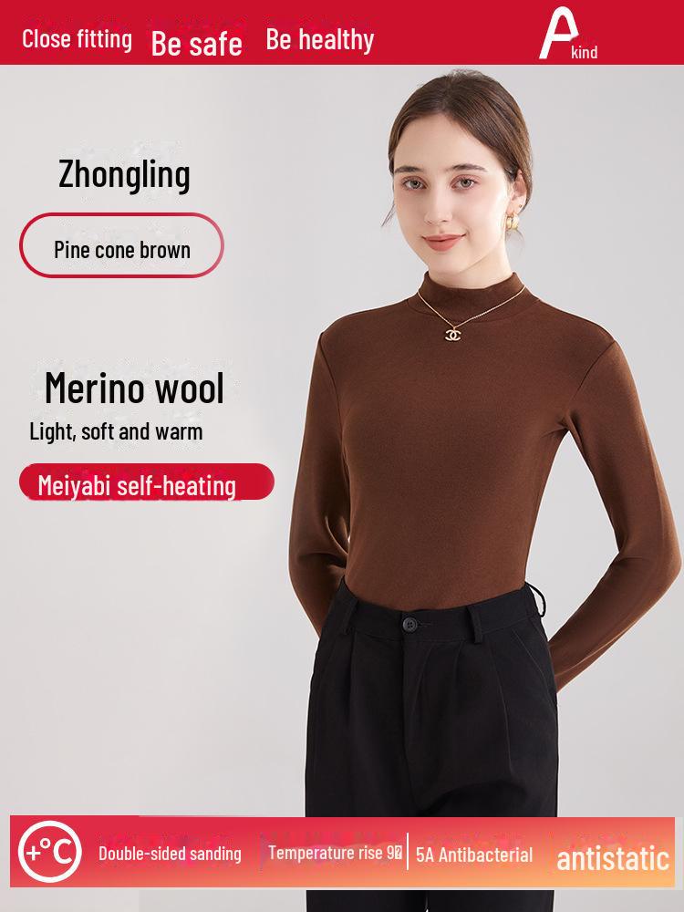 Women's Slim-Fit Mid-Neck Woolen Long-Sleeve Top - Warm German Fleece for Autumn and Winter