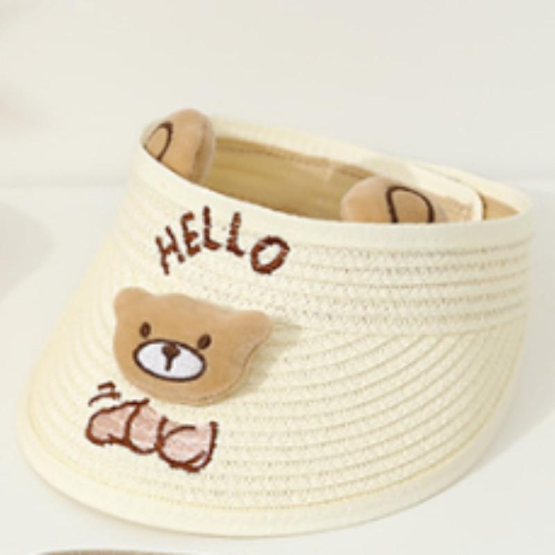 Children's Summer Straw Hat With Wide Brim Cute Bear Ears Breathable Sunshade Cap