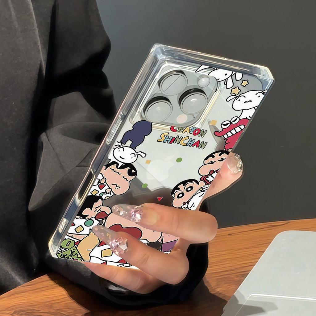 Square Back Tube Protection Clear Case For iPhone 15 Plus 14 Pro Max 16 ProMax 12 13 11 Anti-Oxygen,Cute Crayon Shin Chan Pattern Casing