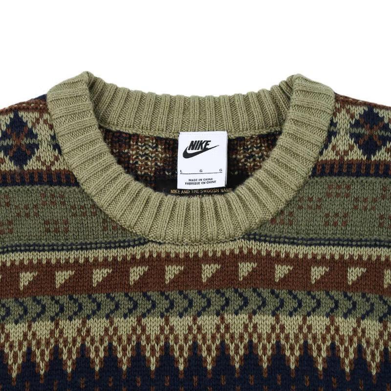 Nike Свитшот Swoosh Fair Isle Life Свободный крой Круглый вырез Повседневный свитер Мужской свитер Оливковый FZ0126-276