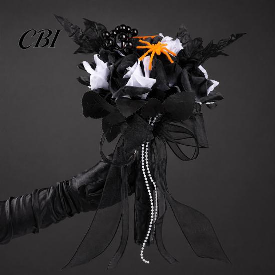 Faux Flower Bouquet Gothic Style Wedding Bouquets for Bride And Bridesmaid, Artificial Halloween Bouquet, Flowers Black Rose Blooms Fake Centerpiece,