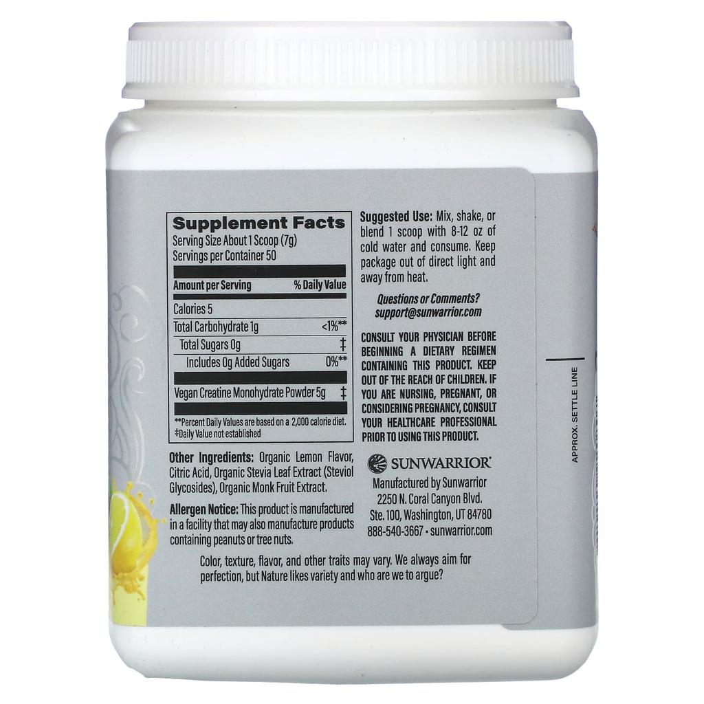 Sunwarrior Sport, Activated Creatine Monohydrate, Lemonade, 12.34 Oz (350 G)