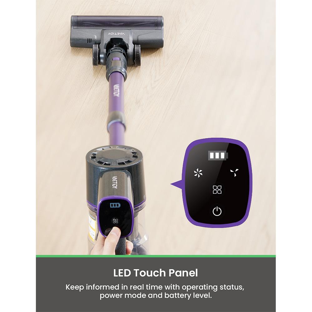 Беспроводной пылесос Vactidy V8 Pro, мощность всасывания 25 кПа, циклонная система фильтрации, пылесборник объемом 500 мл, сенсорный дисплей LED