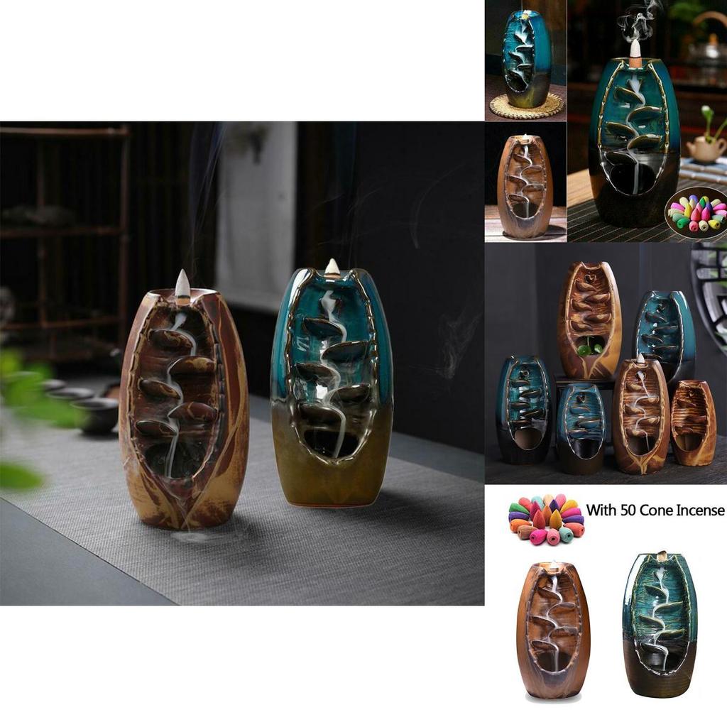 Элегантная керамическая водопадная дымовая подставка для благовоний с обратным потоком для спокойного домашнего декора