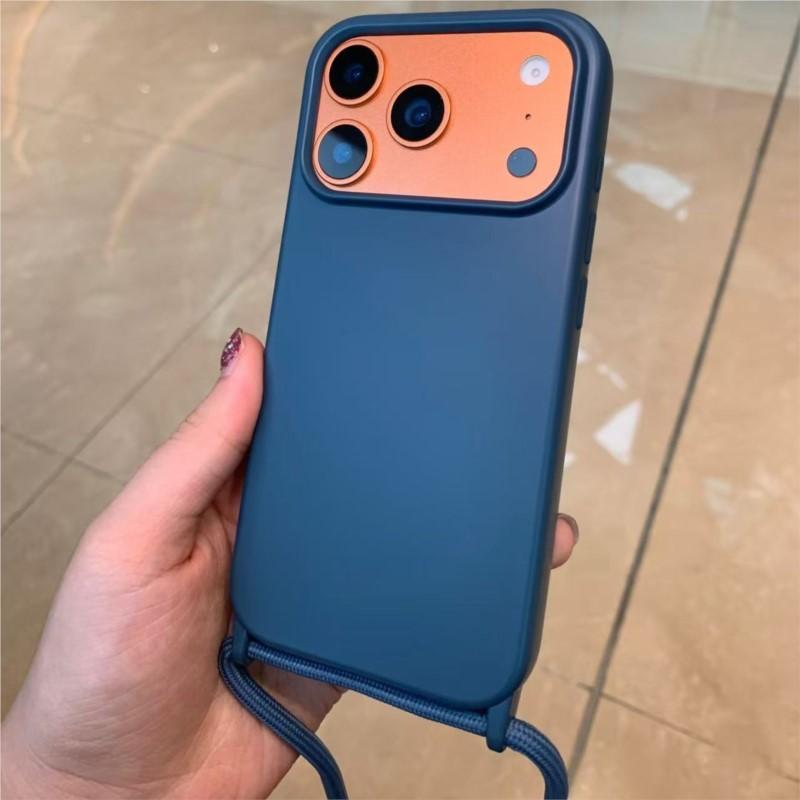 Чехол-lanyard из жидкого силикона для iPhone 17 Air 16 14 15 Plus 11 12 13 Pro Max, мягкий, противоударный, матовый