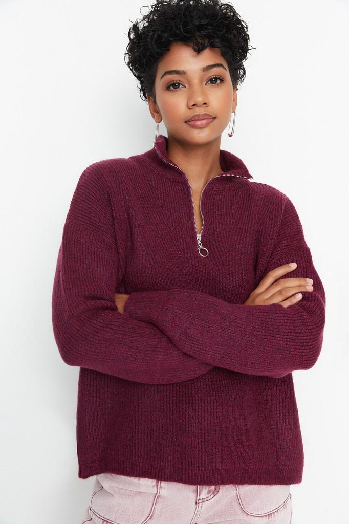 Женский свитер в элегантном стиле, зеленый мягкий текстурированный трикотаж на молнии, свитер