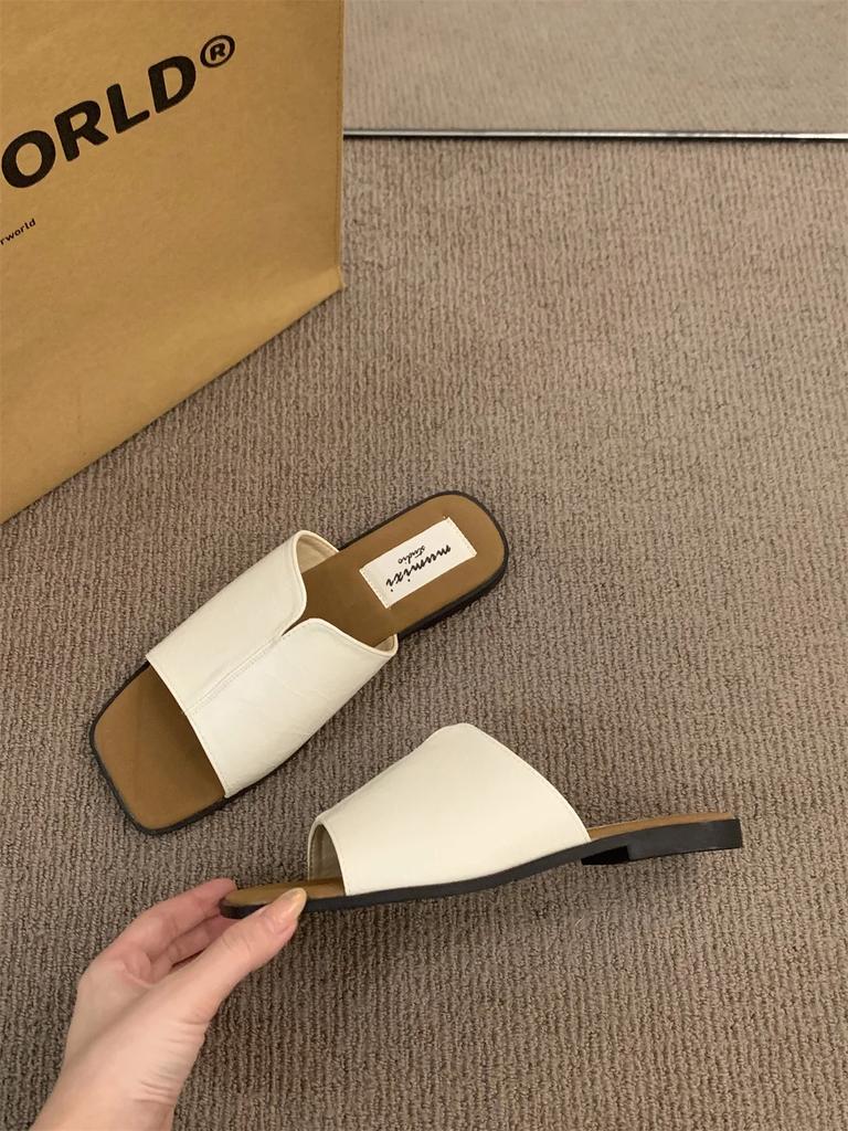 Корейские повседневные тапочки Dongdaemun, женская летняя одежда, новые туфли на плоской подошве с серебристым открытым носком