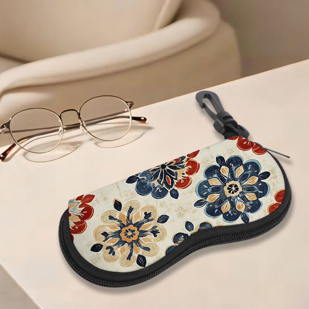2D-Bohemian Floral Pattern Protective Sunglasses Case, Vintage Mandala Print Eyeglasses Holder, Portable Travel Eyewear Pouch, Soft Shell Accessories