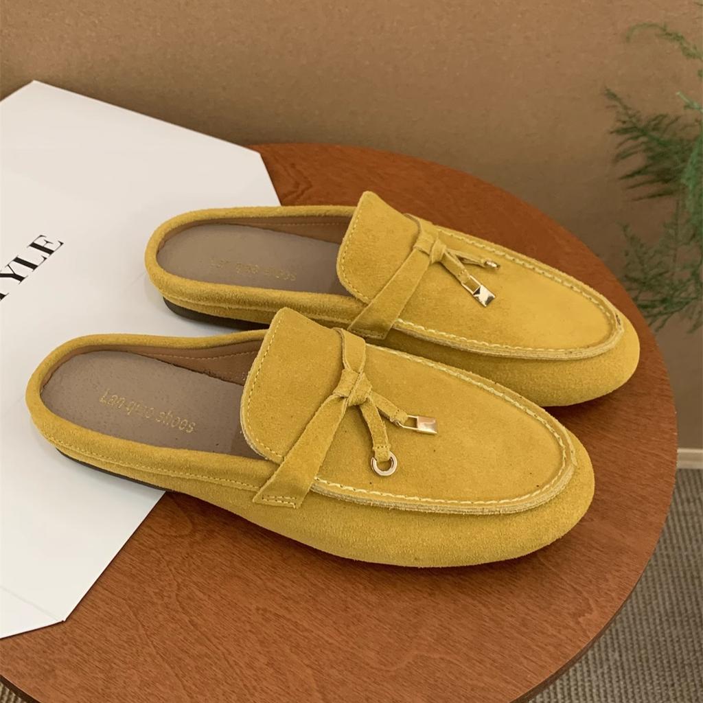 Muller Slippers High Quality Luxury Loafers Suede Shoes Round Toe for Women Moccasins Comfortable Female Lazy Slip-on Fl