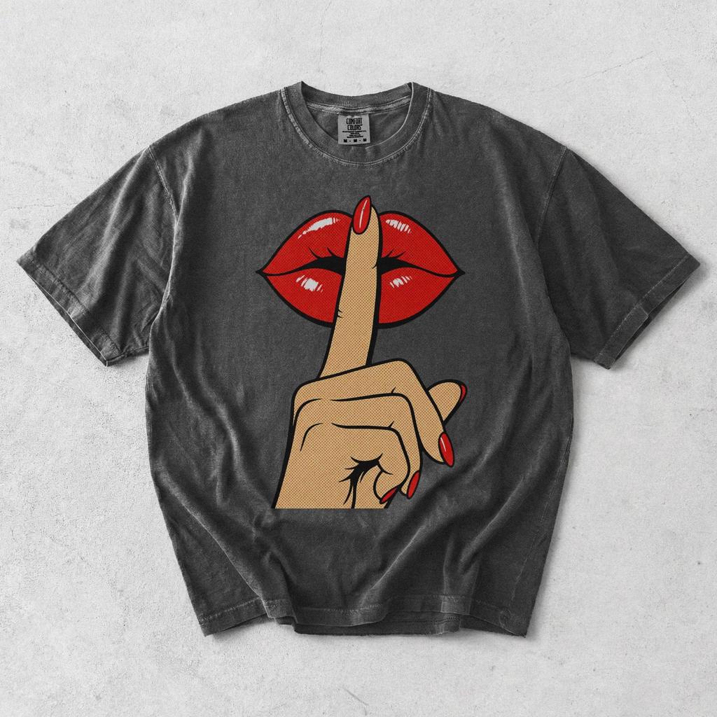 Shh Lips Pop Art Shirt, Retro Graphic Tee, Comfort Colors Cotton