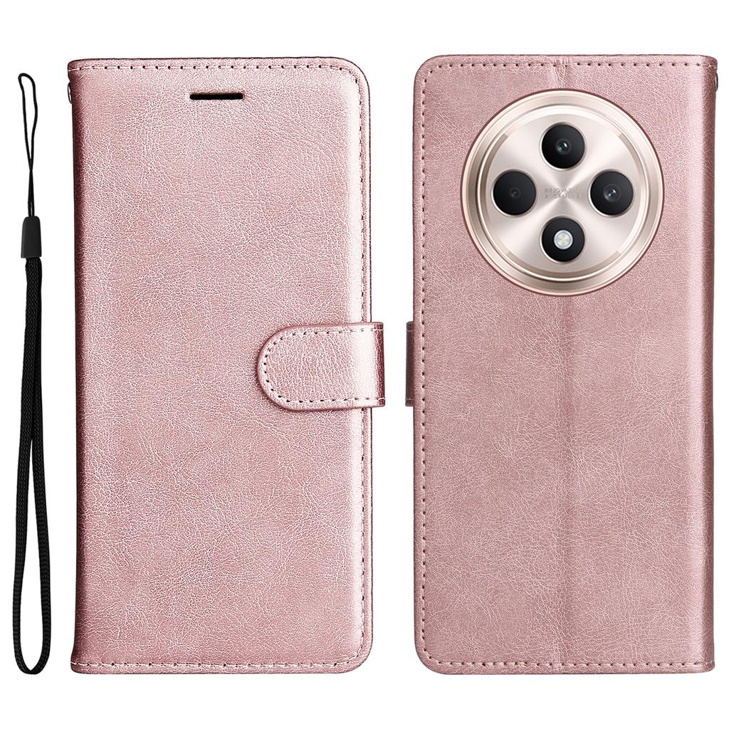 Для Oppo Reno12 F 4G Чехол Однотонный Кожаный Мобильный Чехол Кошелек Подставка с Ремешком