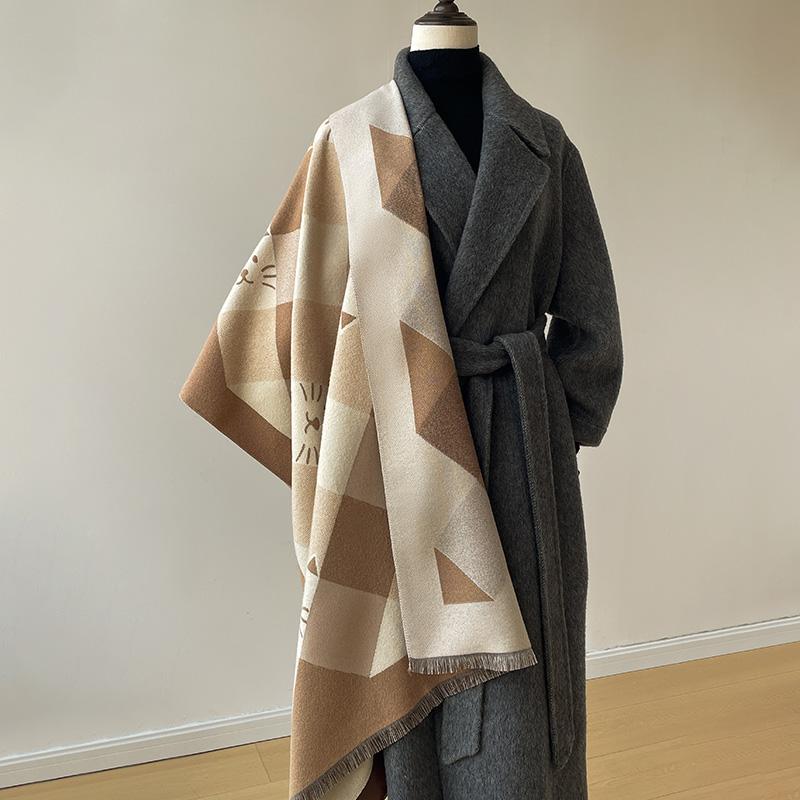 Elegant Ladies' Animal Cat Pashmina Autumn Winter Thick Warmth Double Sided Tassel The Shawl Coldproof Windproof Blanket Scarf