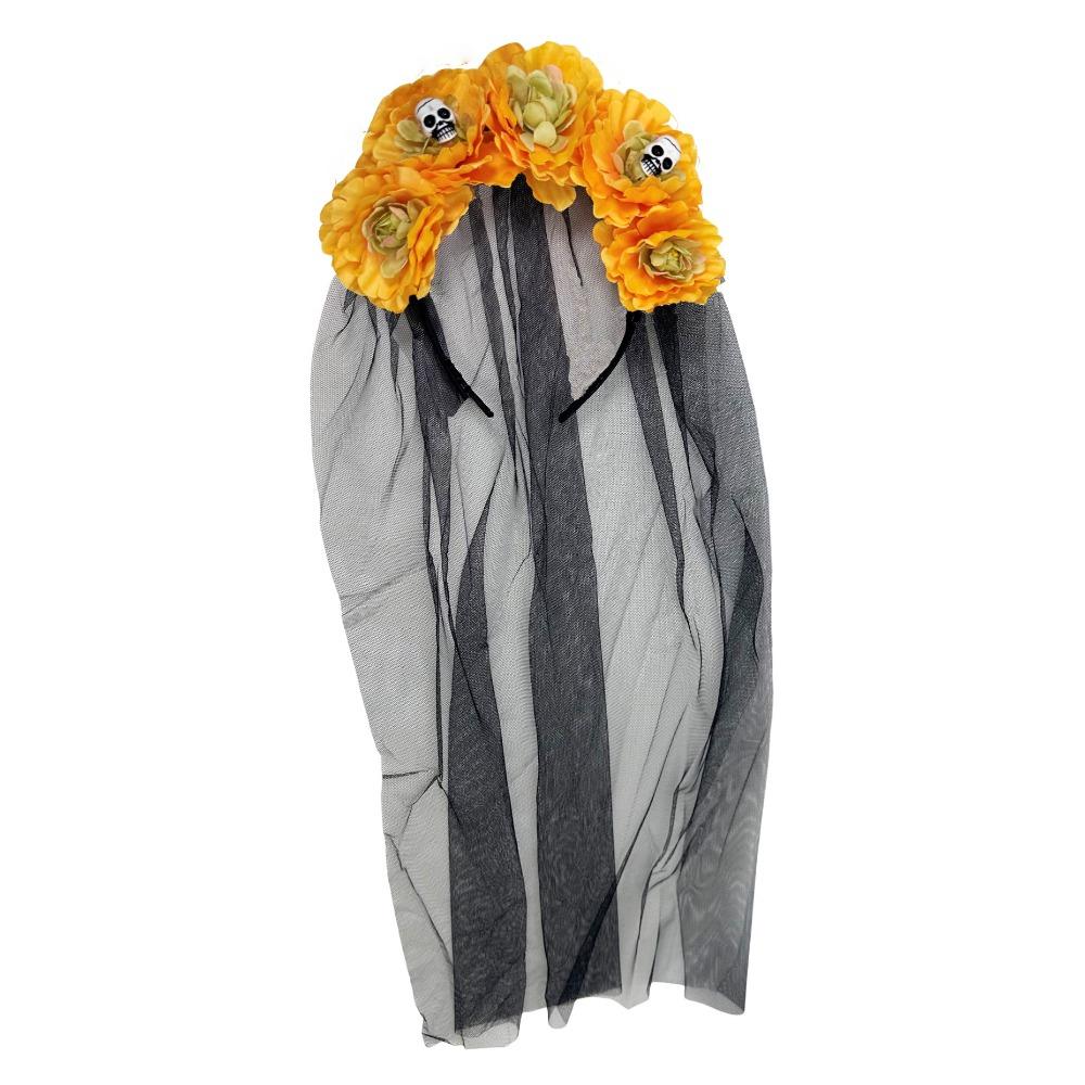 Girls Day of The Dead Flowers Headdress Long Ribbon Veil Gothic Head Hoop  Party Cosplay