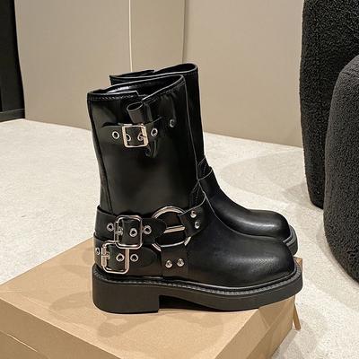 Женские полусапоги до середины икры Высококачественные повседневные кожаные сапоги Ретро Коричневые Черные Ковбойские сапоги в западном стиле Британский стиль Рыцарские сапоги Botas