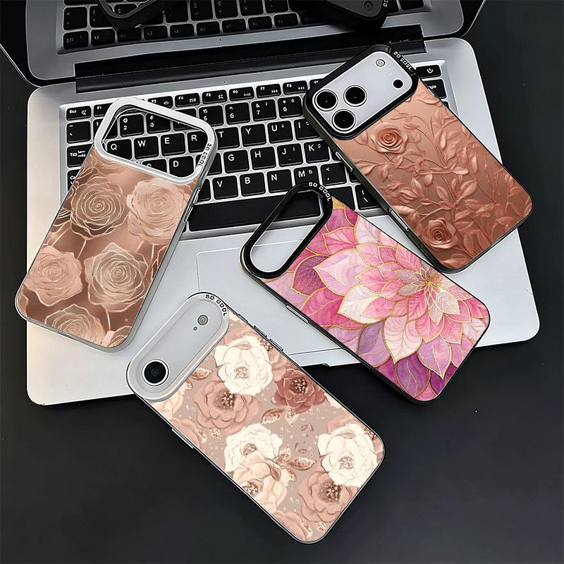 Красивый Розовое Золото Арт Ударопрочный Чехол для Телефона для iPhone 17 Air 16 16E 15 Pro Max 14 Plus 13 Mini 12 Задняя Крышка Противоударный Fundas