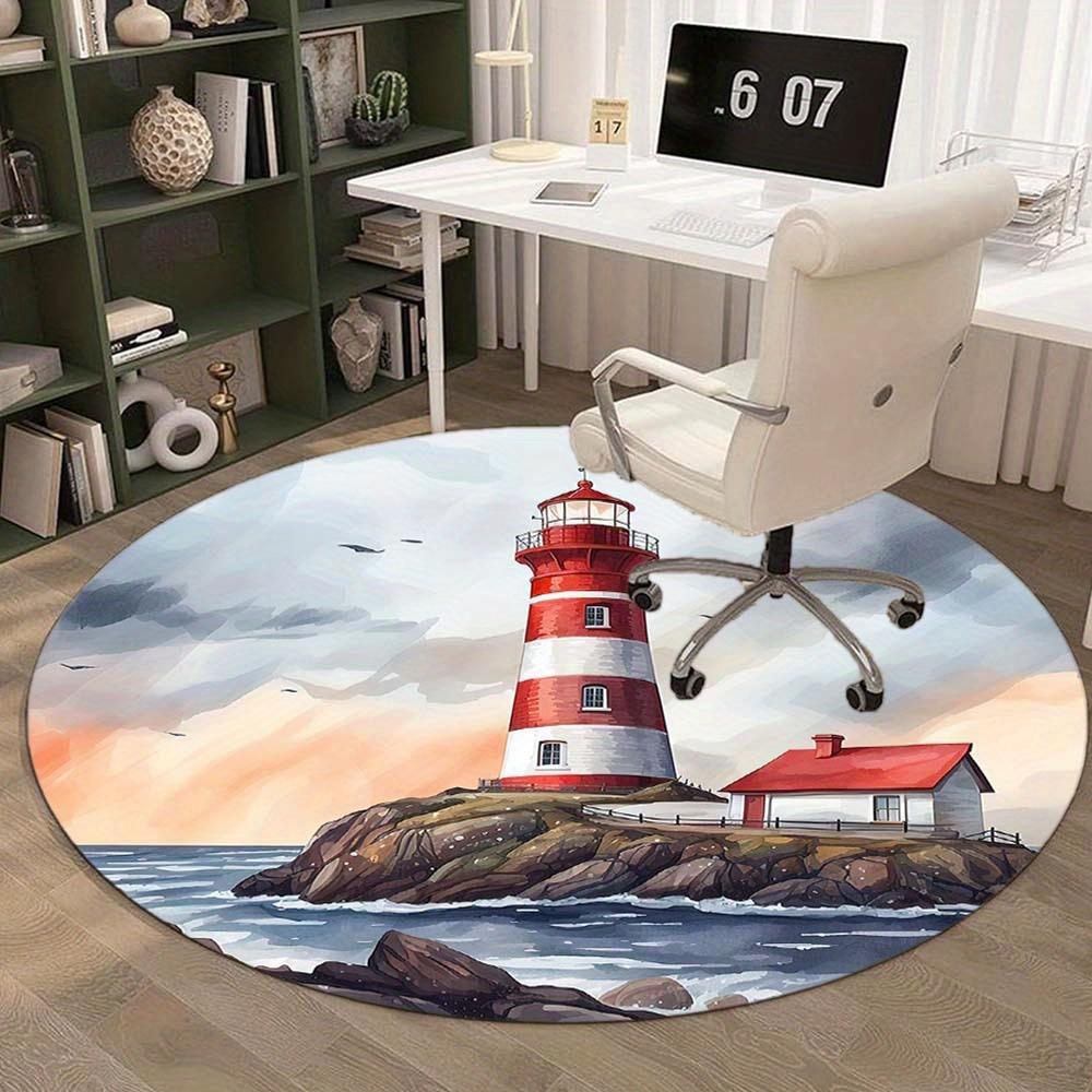 Sea Tower Pattern Round Rug Suitable For Office Reception Decorative Carpet Office Chair Protection Carpet And Also Suitable For Gifts To Relatives