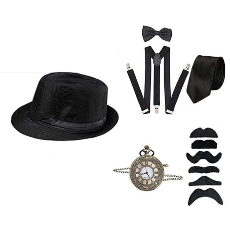 Gatsby 1920s Men's Top Hat, Pocket Watch & Bow Tie Set