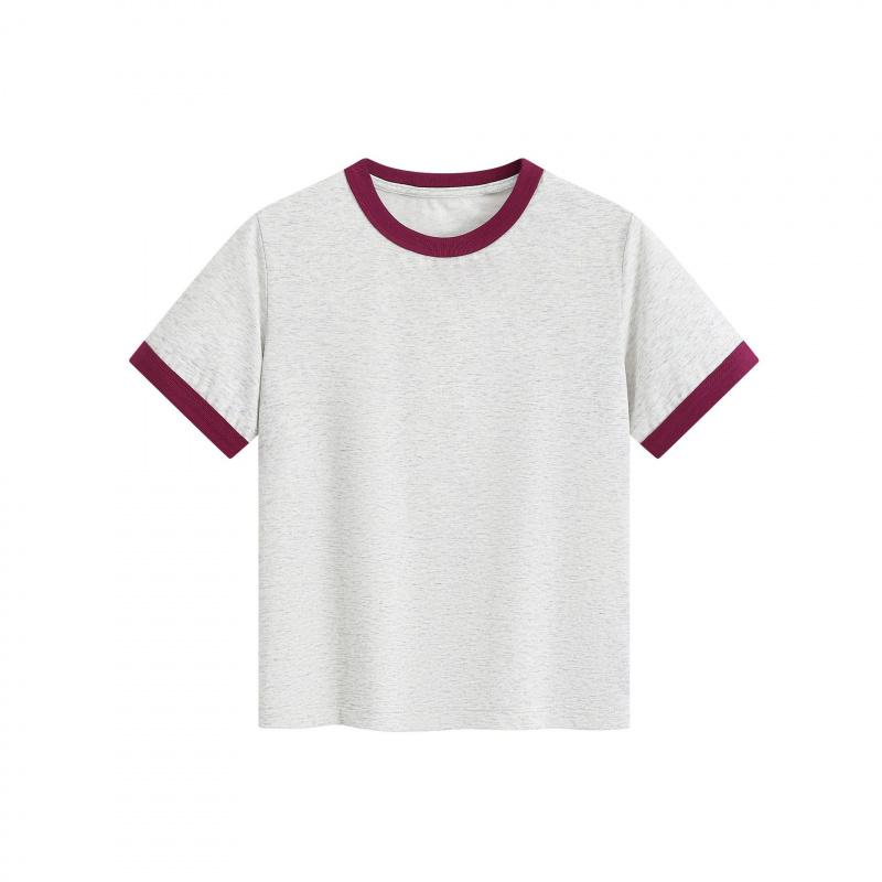 Heavyweight color-blocked round-neck women's simple versatile short-sleeve T-shirt, regular shoulder, cropped slim-fit top
