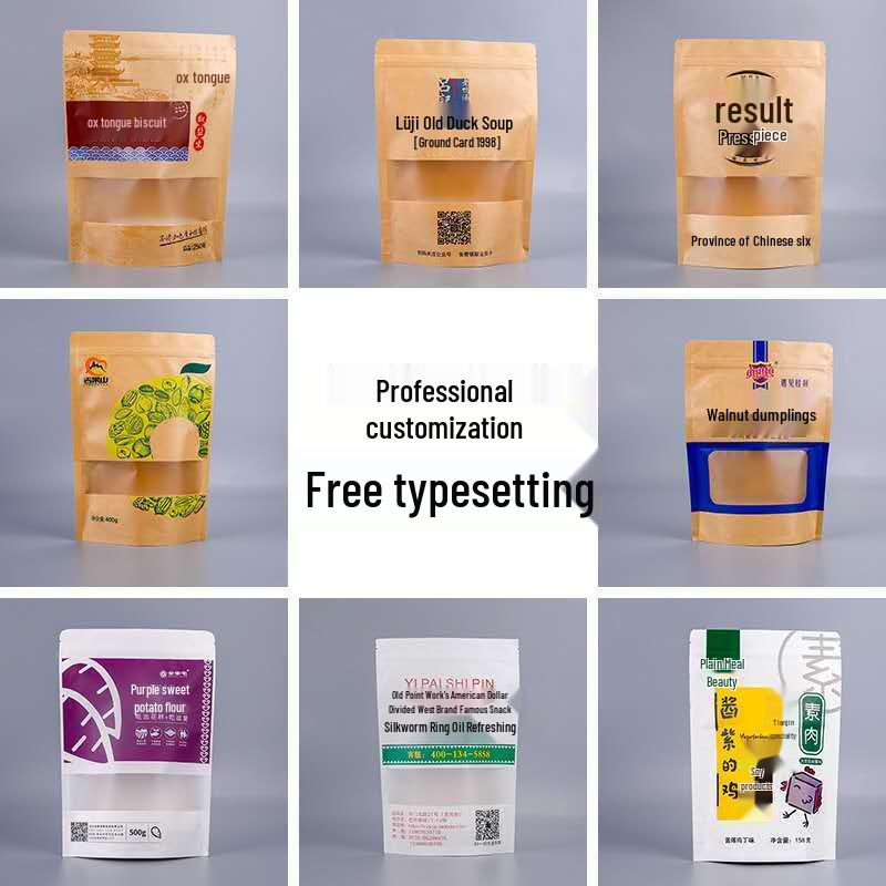 Self-Standing Transparent Window Kraft Paper Food Bag - Moisture-Proof & Self-Sealing for Tea Packaging