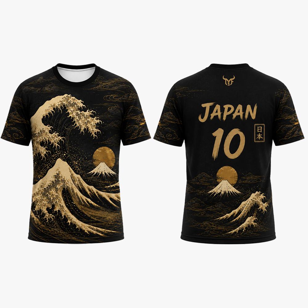 New Japanese Ukiyo-e Themed Print Soccer T-shirt Ocean Wave Pattern Fashion Casual Streetwear Sports Training Breathable Jersey