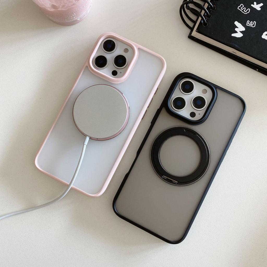 Подходит для Apple 16 Вращающаяся подставка Чехол для телефона, Магнитное притяжение IPhone15ProMax Матовое ощущение кожи Противоударный защитный чехол