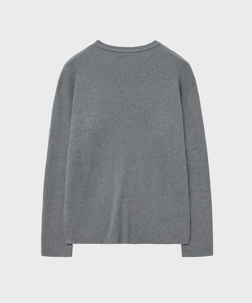 NOIRER Cotton Ribbed Henley Neck Knit (Gray)