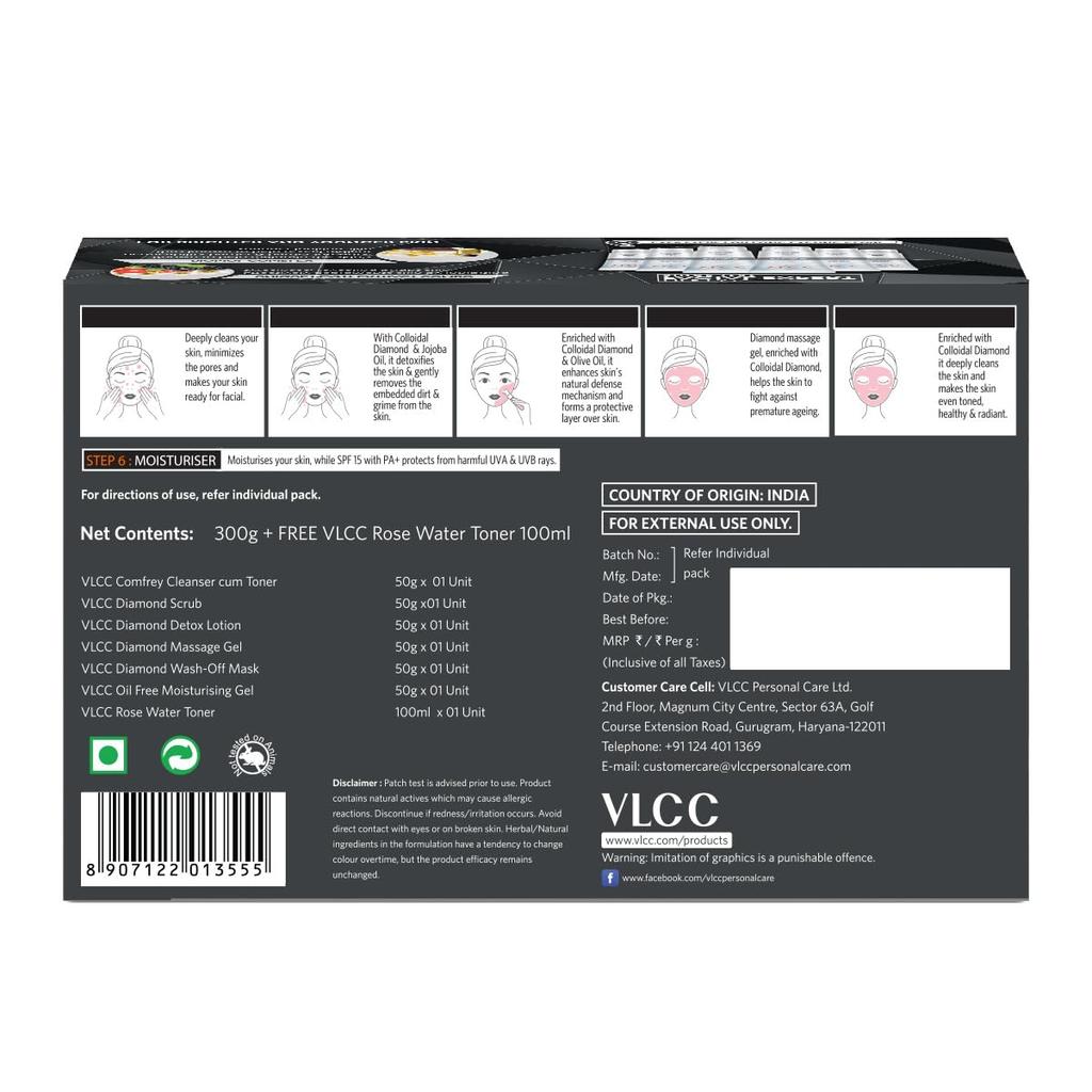 VLCC Набор для лица с бриллиантами 300 г + Тоник с розовой водой 100 мл Очищающая маска для лица для домашнего использования