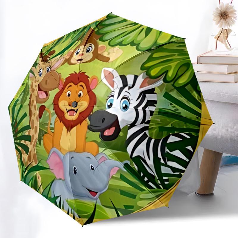1pc Jungle Animals Automatic Open/Close Umbrella - Portable Collapsible Umbrella with 8-Rib Stability, Fashion Lovers yy251017093