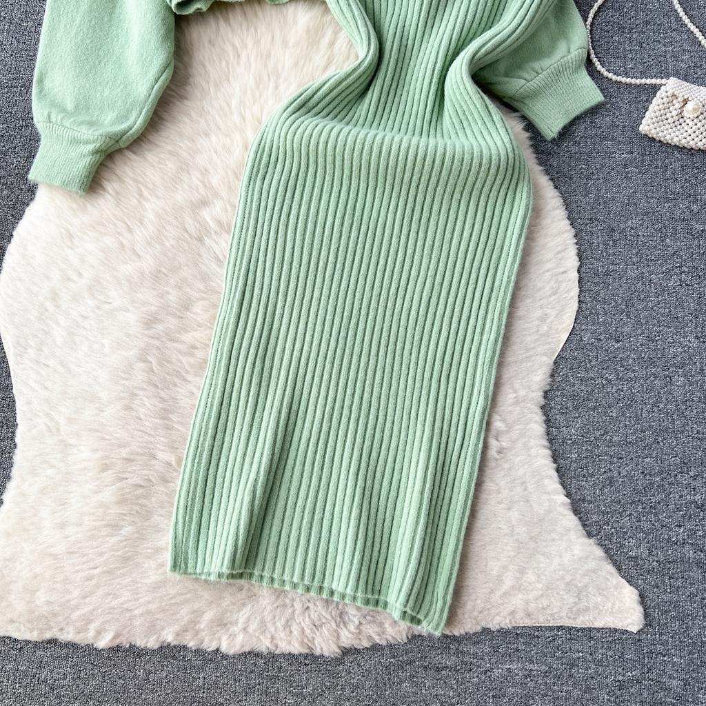 Осень-зима женский элегантный вязаный свитер комплект из двух предметов женский тонкий облегающее платье-футляр и пуловер с бисером топы костюм