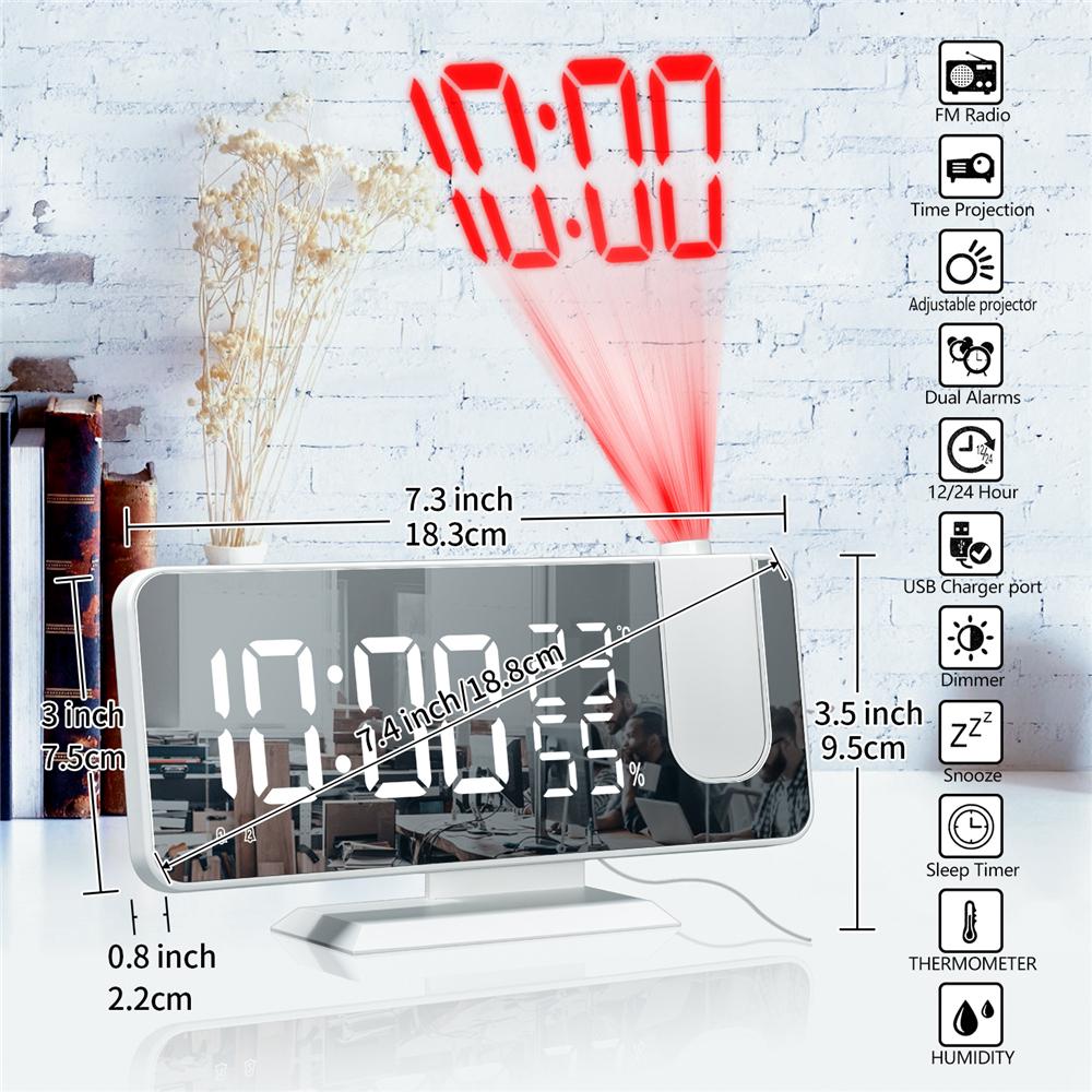 LED Alarm Clock Big Screen Temperature and Humidity Electronic Display Radio And Time Projection Function Clock Rechargeable