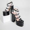 Женские сандалии с ремешком на щиколотке, с квадратным носком, на массивном высоком каблуке с пряжкой на платформе, лаконичная женская модная обувь, летняя черная, белая, 42