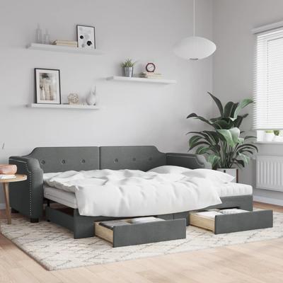 Vidaxl Sofa Rozsuwana Z Szufladami, Ciemnoszara, 90X190 Cm, Tkanina