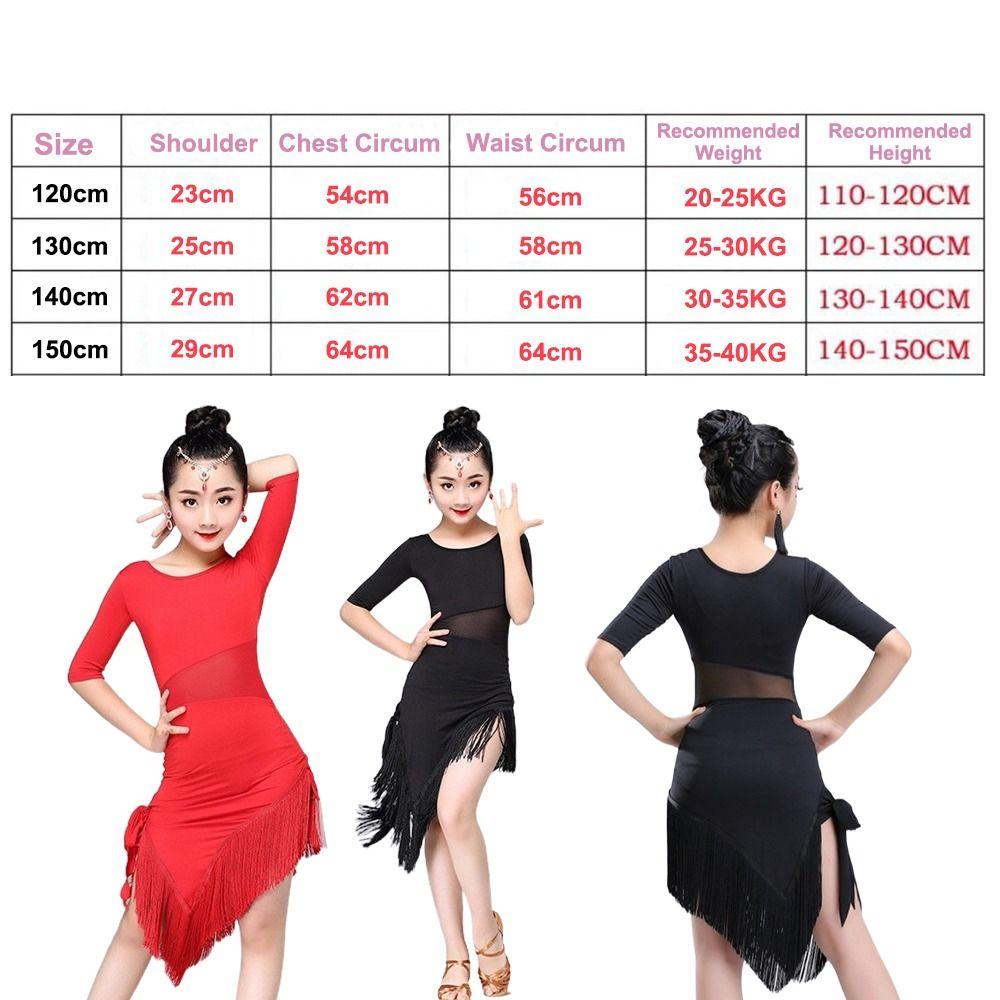 Cha Cha Kids Latin Dance Dress Black Red Samba Stage Outfits Performance Clothes  Child Girls