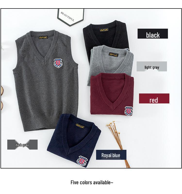 Вязаный жилет-свитер для корейских детей на осень 2025 года - стиль колледжа для девочек и мальчиков