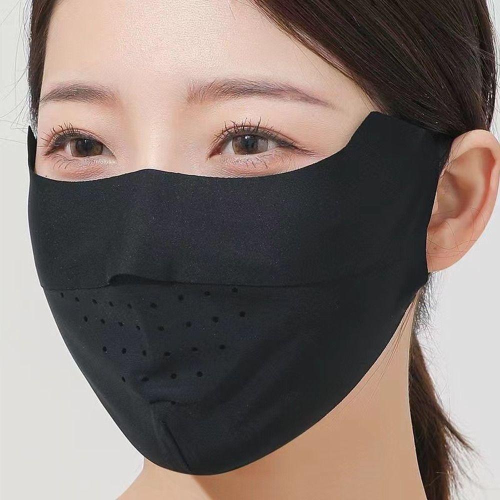 UV Protection Solid Color Hanging Ear Type Face Cover Ice Silk Mask Sunscreen Mask Face Scarf